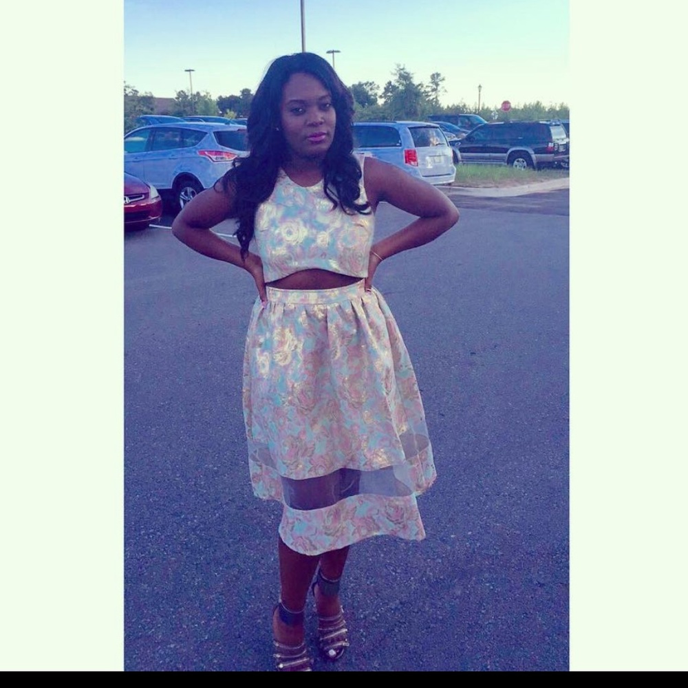 Cute pastel and metallic cohort crop and skirt